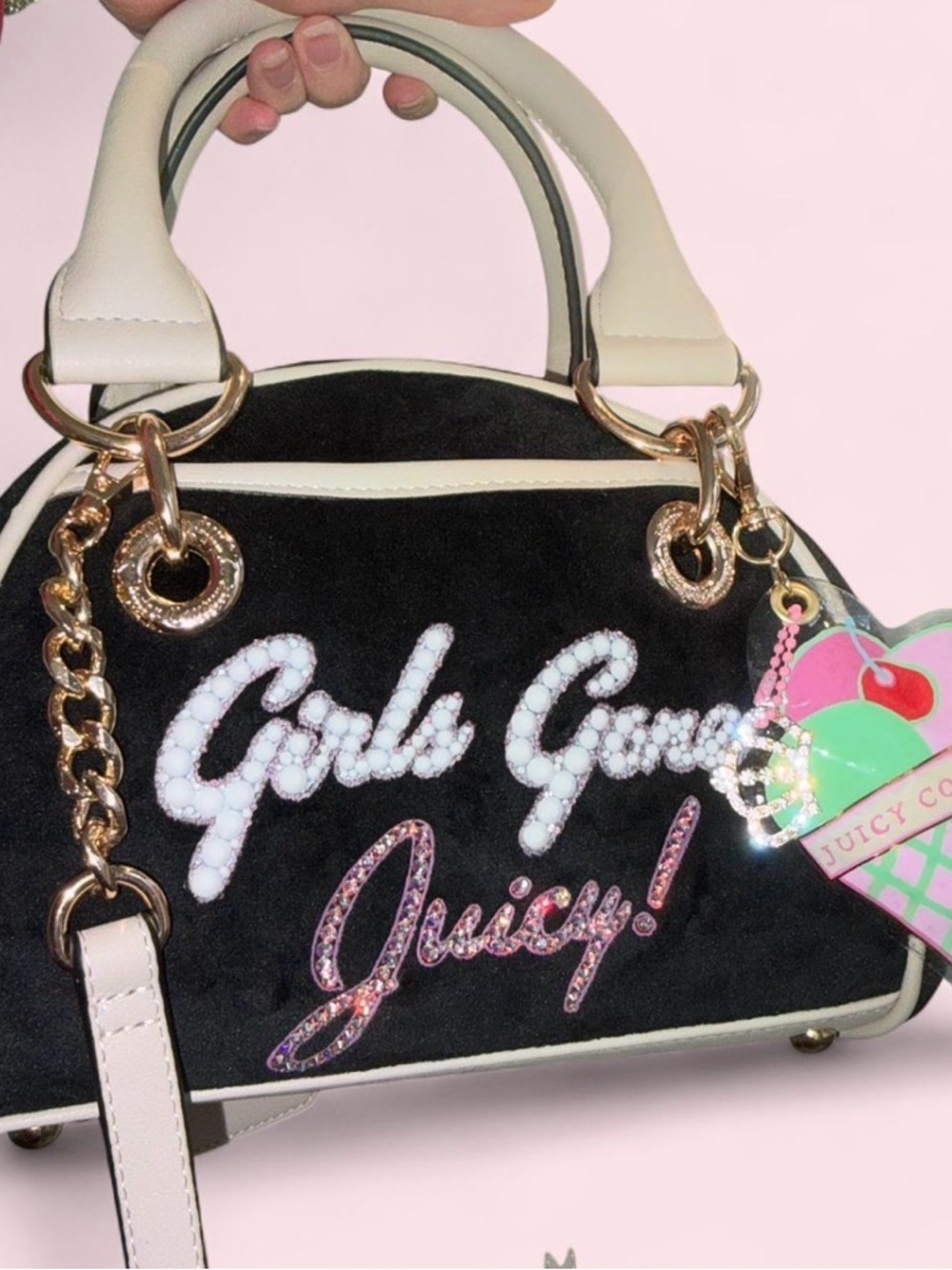 Juicy Couture Black & Ivory 'Girls Gone Juicy' Customized Satchel & Bag Charms